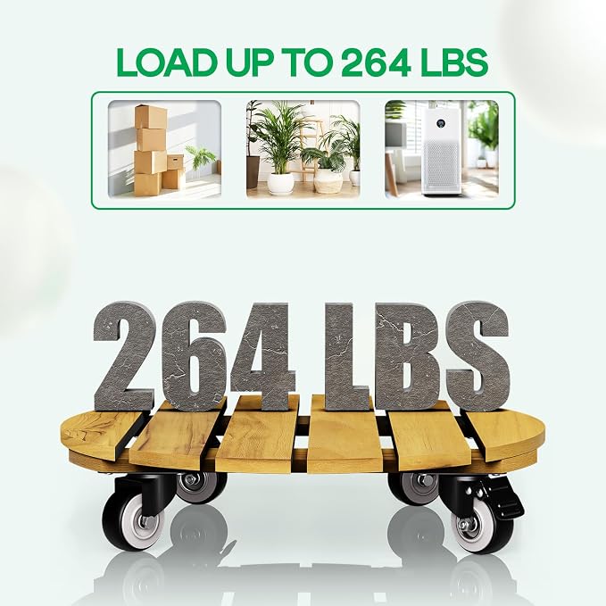 Idzo Combo 12 Inch and 14 Inch Acacia Wood Rolling Round Planter Caddies - Image 5