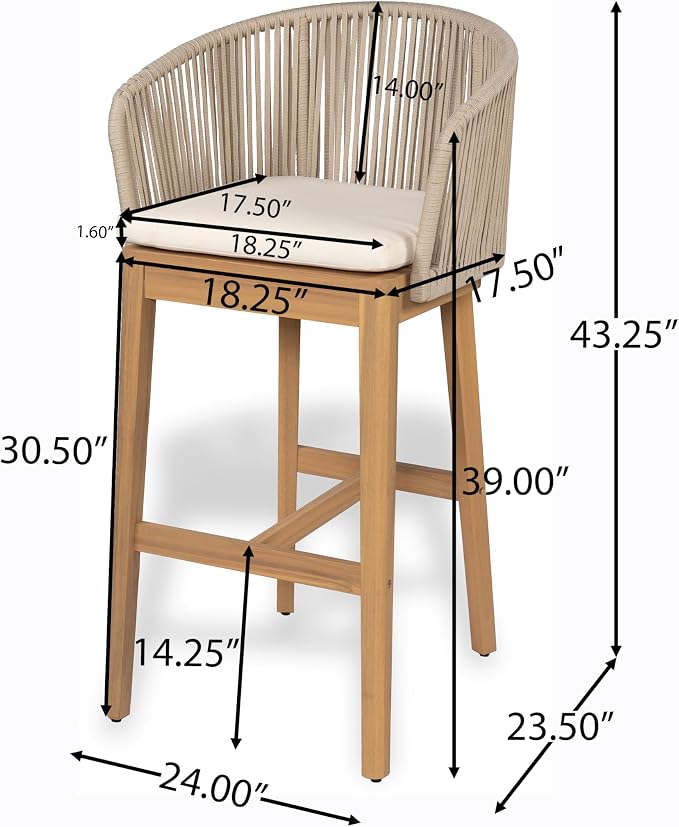 Christopher Knight Home Zax Set of 2 Patio Barstool, Acacia Wood & Rope Outdoor - Image 2