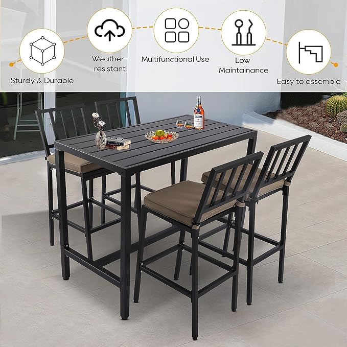Outdoor Patio Bar Set, Bar Height Patio Dining Set, Weather-Resistant Bistro - Image 2