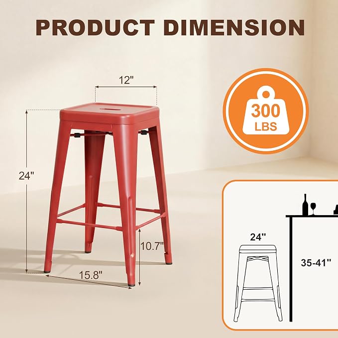 Shahoo 24 Inches Metal Bar Stools Counter Height Stackable Backless Stools - Image 3