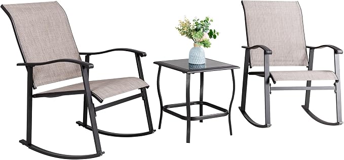 Vongrasig 3 Piece Outdoor Rocking Bistro Set, Textilene Fabric Small Patio by Vongrasig