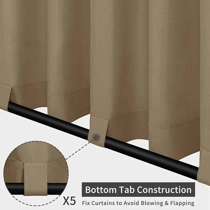 Easy-Going Outdoor Patio Curtains Detachable Tab Top Windproof Weatherproof - Image 3