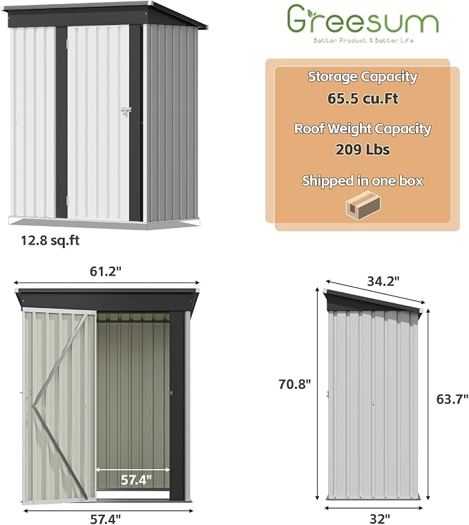 Greesum 5×3 FT Outdoor Storage Shed, Metal Storaged Sheds Without Floor - Image 2