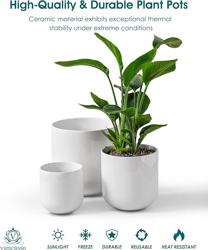 vancasso 6+8+10 inches Ceramic Plant Pots, Planters - Image 4
