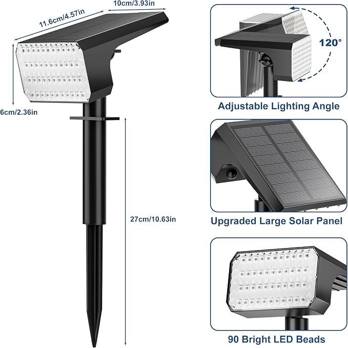 LANSOW Solar Spot Lights Outdoor Color Changing, 2 Pack/7 Modes Waterproof - Image 8