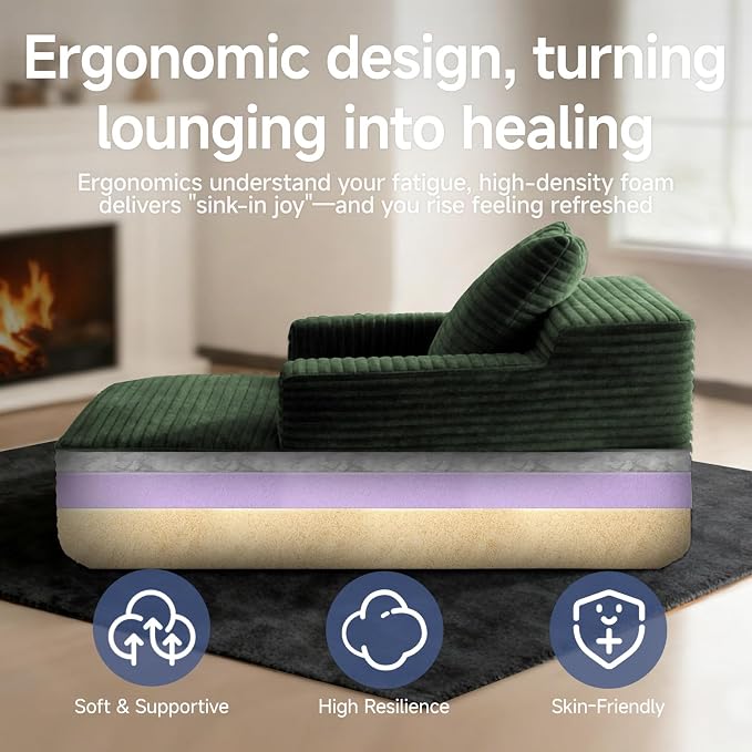 45'' Chaise Lounge Chair Indoor, Corduroy Upholstered Boneless Sofa Bed - Image 5