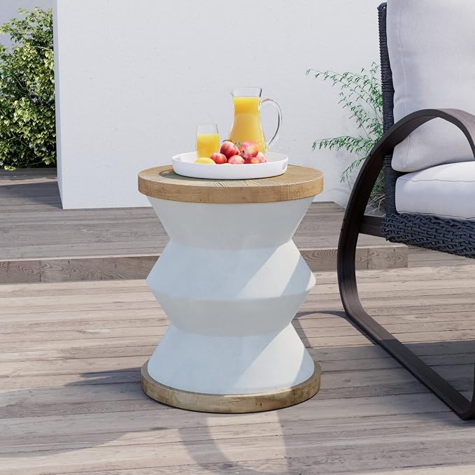 COSIEST White Outdoor Side Table, Round MgO Concrete End Patio Side Table - Image 6