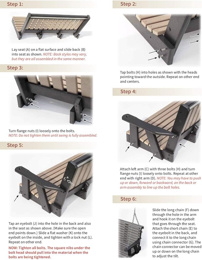 Poly Lumber Wood 4FT Porch Swing Amish Craftsmandship Made in USA HDPE - Image 7