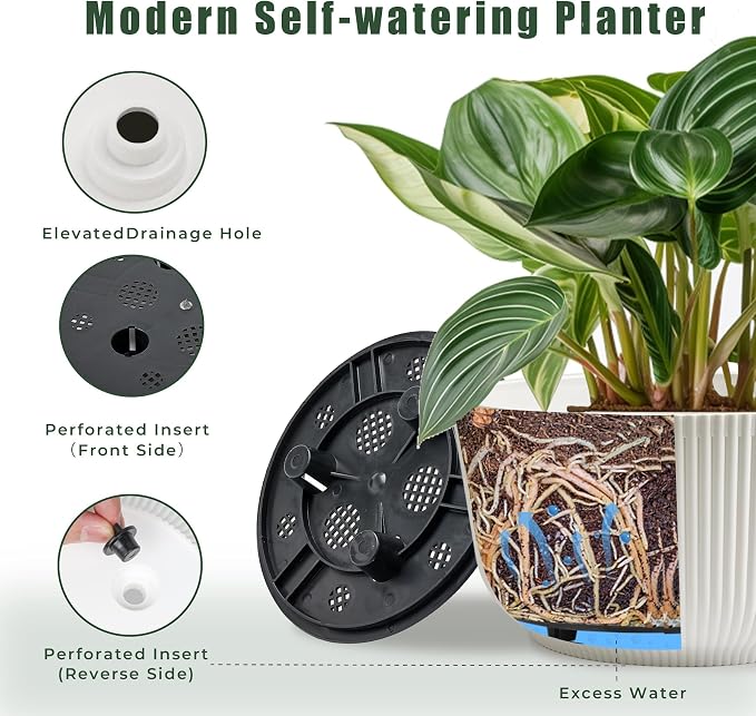 T4U 10 Inch Self Watering Pots for Indoor Plants, 2 Pack Large Plant Pots - Image 3