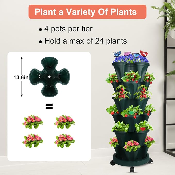 GameXcel Vertical Planter, 6 Tier Stackable Strawberry Planter - Image 7
