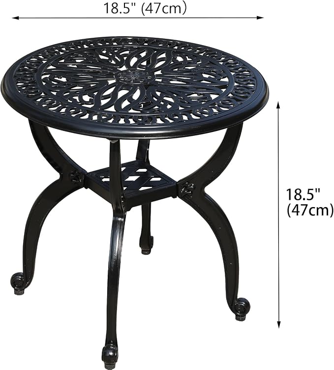 Cast Aluminum Outdoor Side Table, All Weather Round Small Coffee Table - Image 3