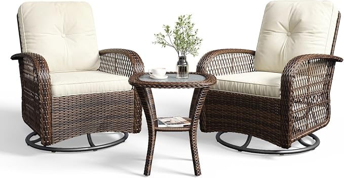 Aoxun 3 Pieces Patio Furniture Set, Patio Swivel Rocker Chairs Set of 2 by Aoxun