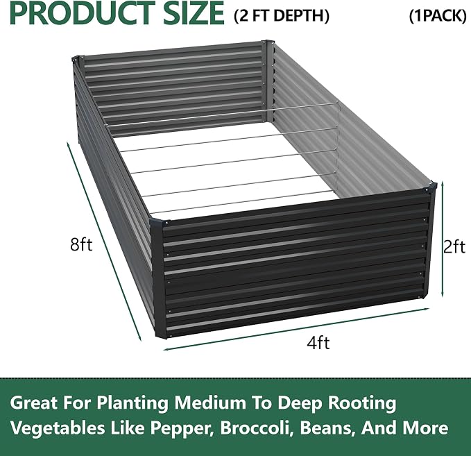 Vengarus 8x4x2FT Galvanized Raised Garden Bed Kit, Large Rectangle Elevated - Image 2