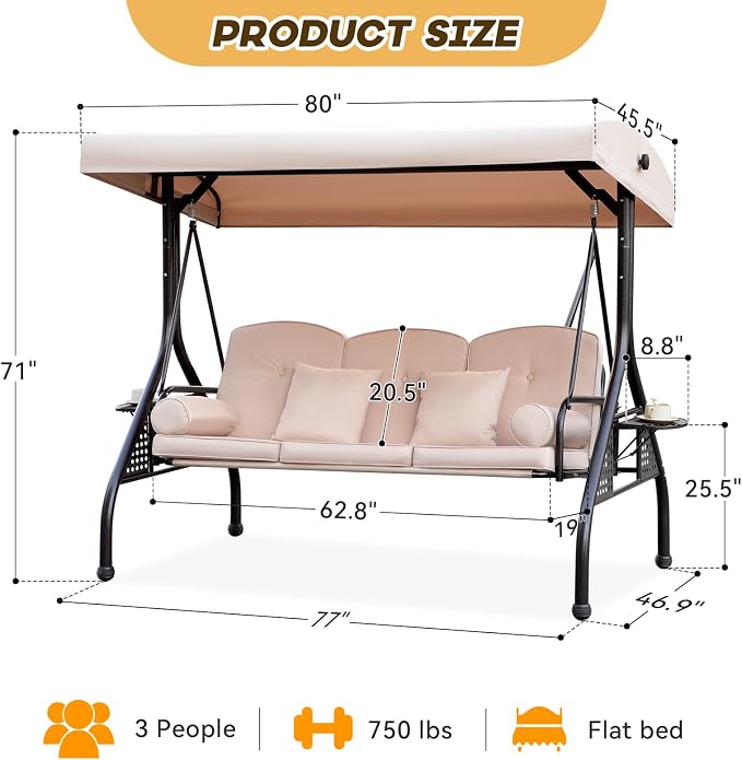 3 in 1 Outdoor Porch Swing - Image 8