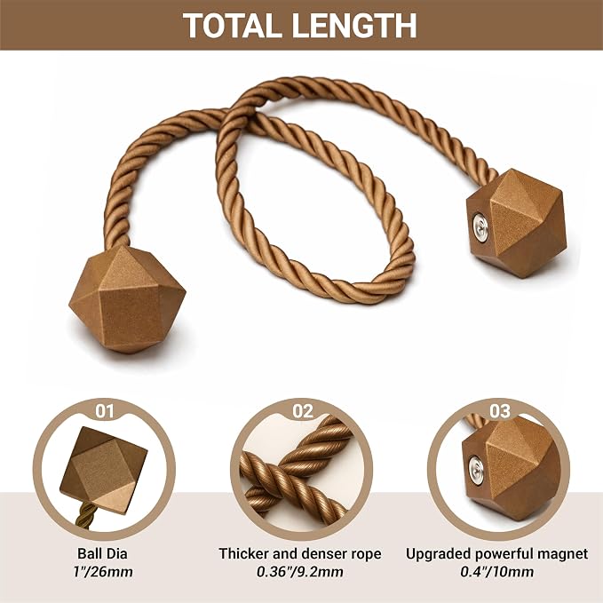 Hion Magnetic Curtain Tiebacks Dark Brown 6 Pack, Curtain Tiebacks Buckles - Image 2