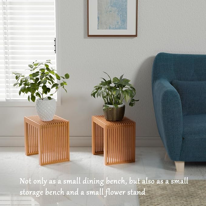 Small Bamboo Dining Bench, 17inch Farmhouse Decor Indoor Kitchen Table Bench - Image 4
