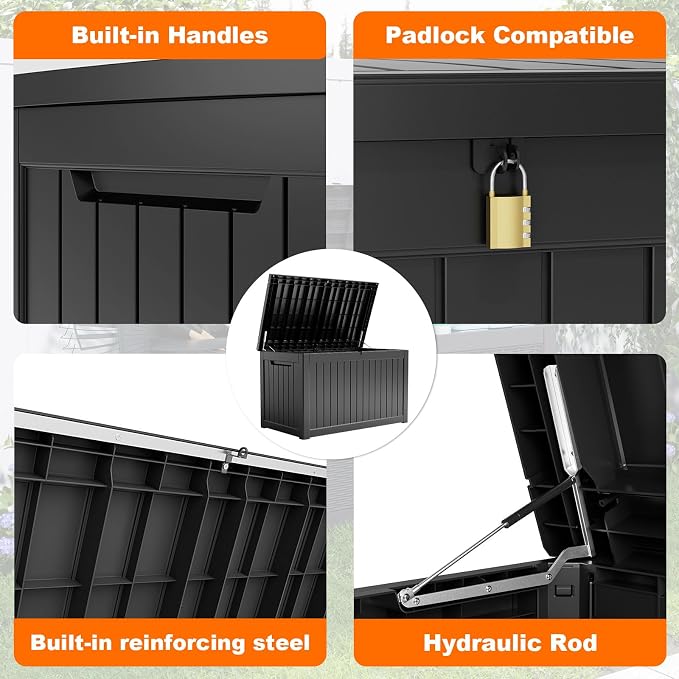 280 Gallon Resin Deck Box, Lockable Weatherproof Outdoor Storage Box - Image 5