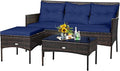 Tangkula 3 Pieces Patio Conversation Set, All Weather Outdoor PE Rattan Wicker by TANGKULA