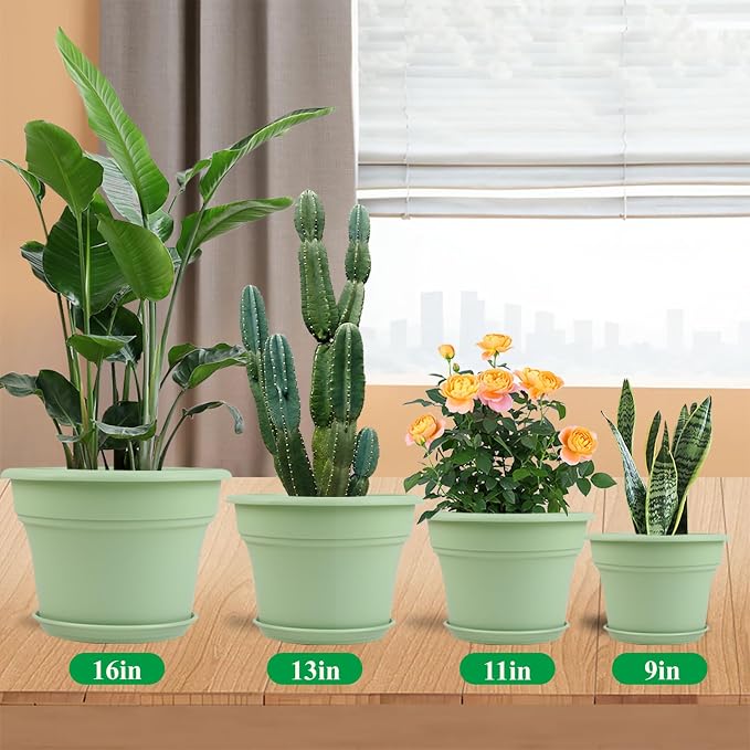 13 Inch Plastic-Flower-Pot-for-Indoor-Plants, 4 Pack Large Outdoor Planter Pot - Image 2