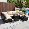 8 Pcs Patio Furniture Set with Fire Pit Table Wicker Outdoor Sectional Sofa by Ophelian