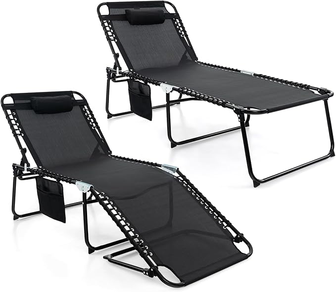 GYMAX Lounge Chair for Outside, 440lbs 27” Oversize Folding Beach Tanning by GYMAX