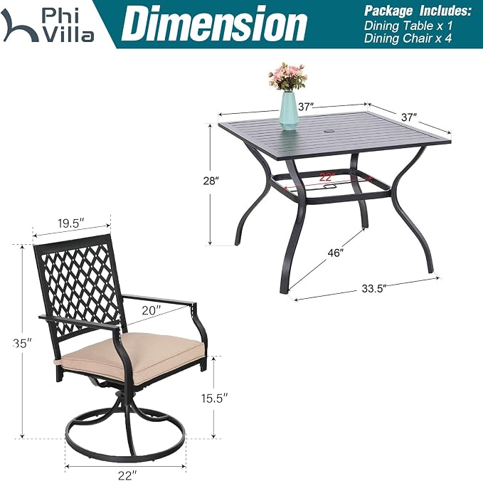 PHI VILLA 5 Pieces Outdoor Dining Set - Image 9