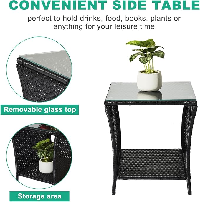 Wicker Rattan Side Table, Outdoor Square Rattan Coffee End Table - Image 6