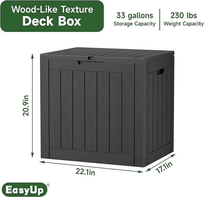 EasyUp 33 Gallon Resin Deck Box Waterproof, UV Resistant Outdoor Storage Box - Image 2
