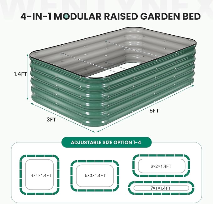 5×3×1.4FT Galvanized Raised Garden Bed Outdoor, Metal Raised Garden Bed Kit - Image 2