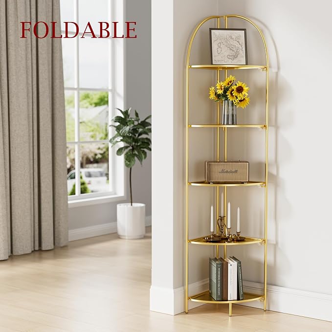 Crofy Foldable 5 Tier Corner Shelf, Metal Corner Plant Stand - Image 2