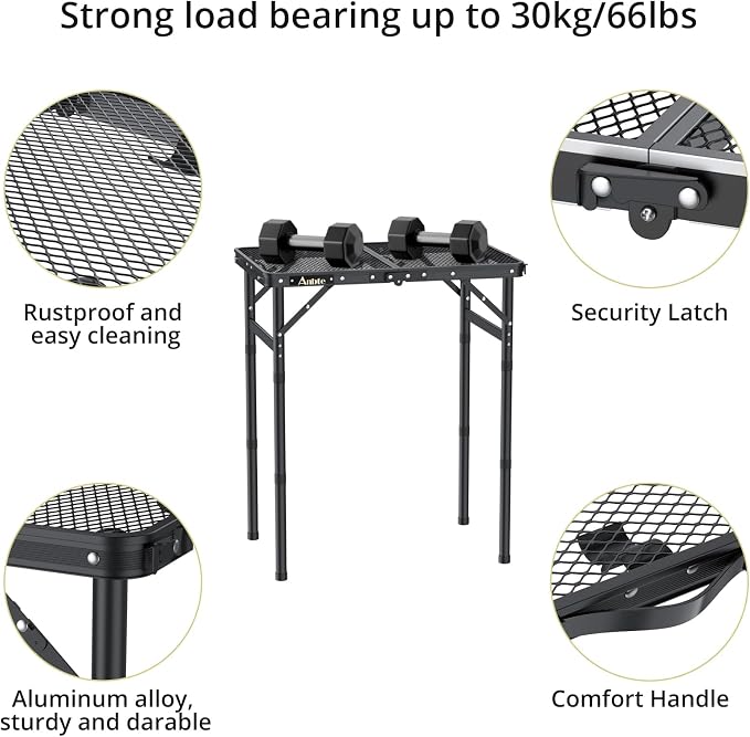 Anbte Folding Grill Table, Aluminum Camping Table Adjustable Height Max 27.5" - Image 5