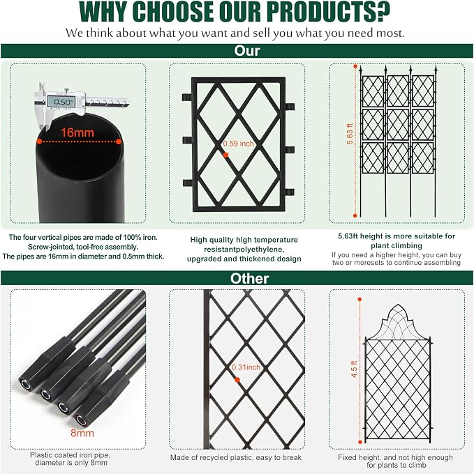 Garden Trellis for Climbing Plants Outdoor 5.25 FT, Iron Pipe Metal Support - Image 3