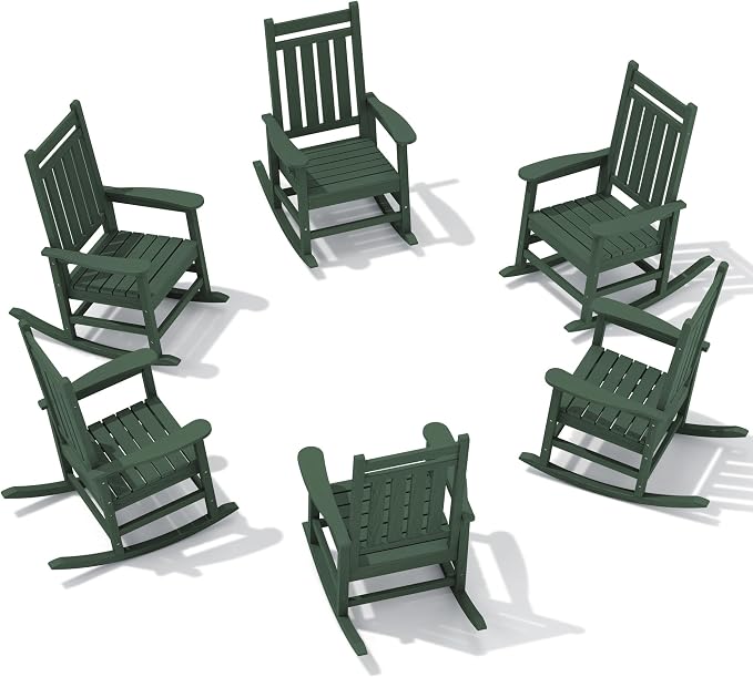 SERWALL HDPE Outdoor Rocking Chair Set of 6, Patio Rocking Chairs by SERWALL