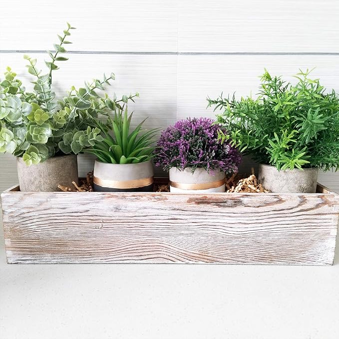 1 Pcs Wood Planter Rectangle Whitewashed Rectangular Decorative Wooden Box - Image 5