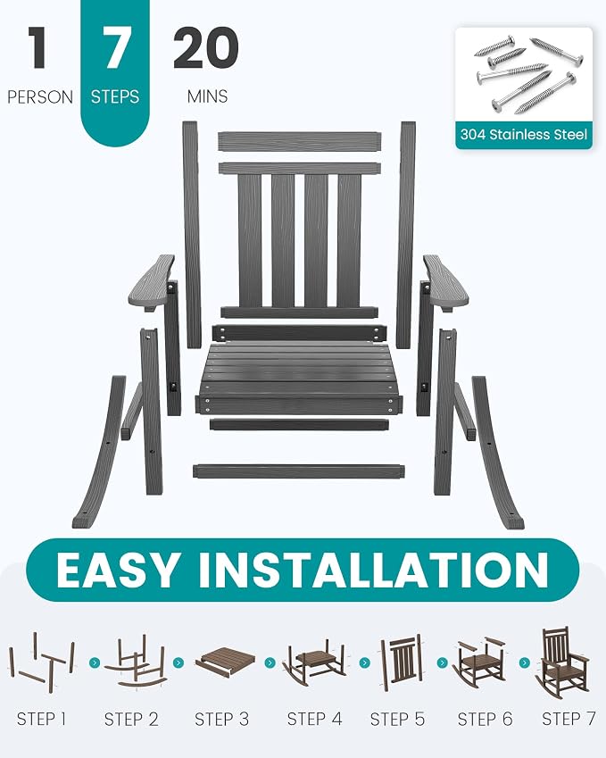 SERWALL HDPE Outdoor Rocking Chair Set of 6, Patio Rocking Chairs - Image 7