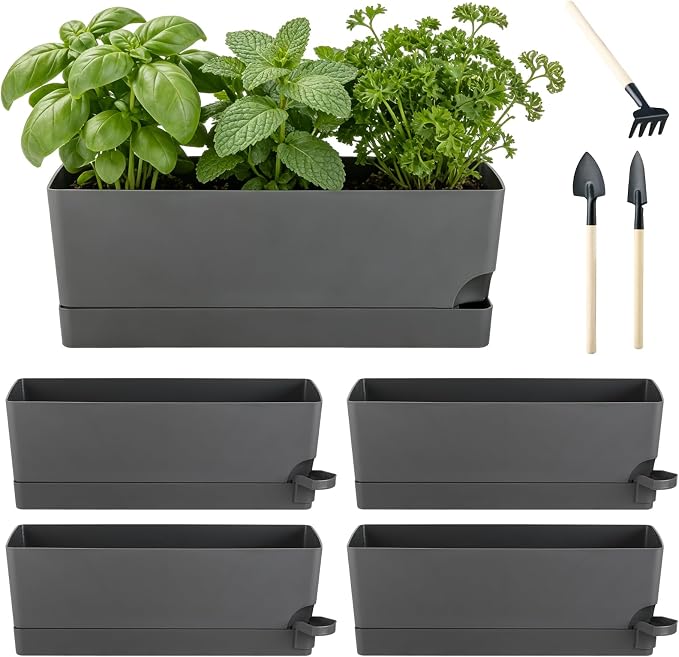 4 Pack Self Watering Pots for Indoor Plants 17 Inches Window Boxes Planters by KvyusFlourish