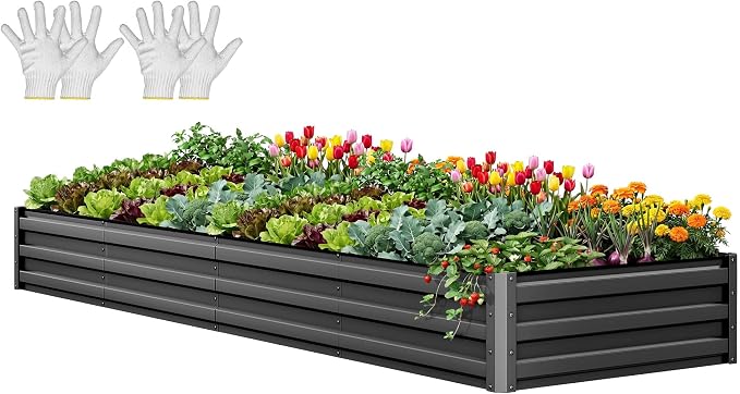 YITAHOME 12x4x1ft Large Raised Garden Bed Kit, Galvanized Metal Planter Box by YITAHOME