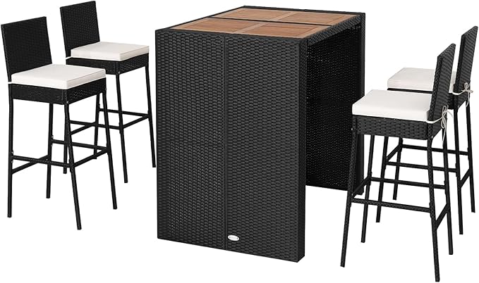 5 Piece Patio Wicker Bar Set, Rattan Bar Stools Set by SPORFIT