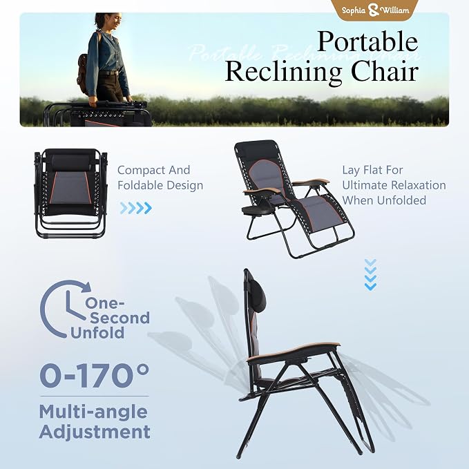 Sophia & William Oversized XXL Zero Gravity Chair Set of 2, Outdoor Recliner - Image 7