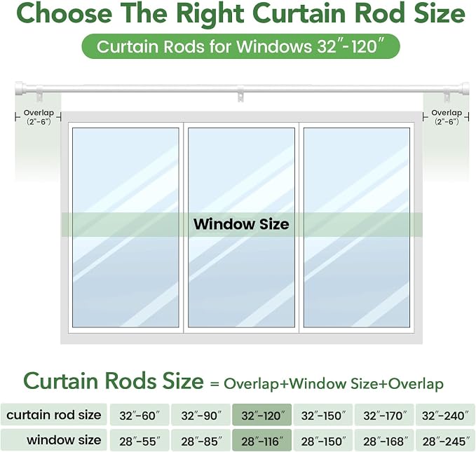 Curtain Rods for Windows 66 to 120, 1 Inch Adjustable White Extra Long Heavy - Image 7