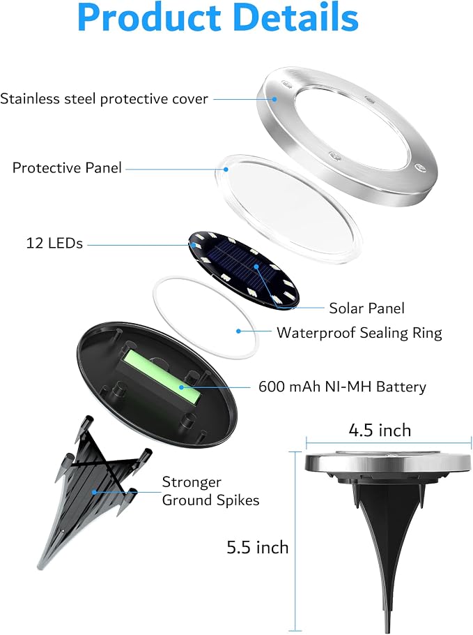 Biling Solar Outdoor Lights 12 Pack, Bright 12 LEDs Solar Ground Lights - Image 4