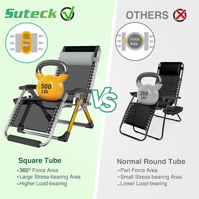 Suteck Oversized Zero Gravity Chair, 29In XL Outdoor Recliner Chair w/Removable - Image 6