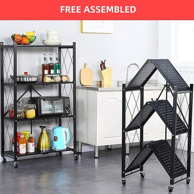 Kitchen Garage Metal Shelves, Storage Shelves Organizer, Foldable Metal Shelving - Image 4