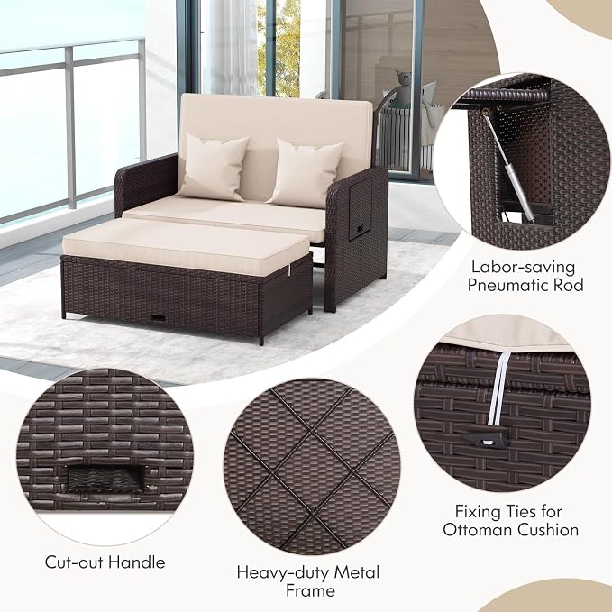 Nightcore Wicker Patio Outdoor Daybed, Outdoor Chaise Lounger w/ 4-Level - Image 8
