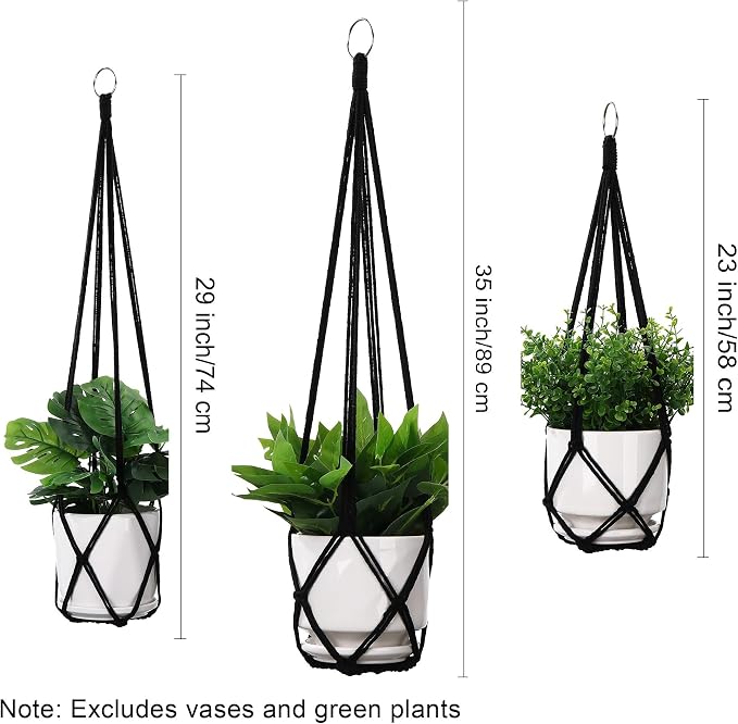 YIBOT 3 Pack Black Macrame Plant Hanger Indoor Hanging Planter Basket - Image 3