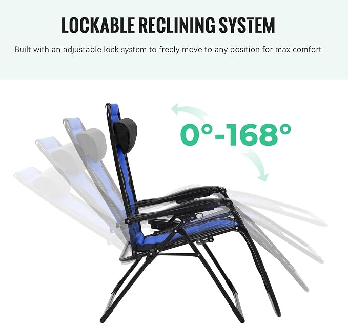 JEAREY Oversized Padded Zero Gravity Chairs Set of 2, Folding Lounge Chair - Image 8