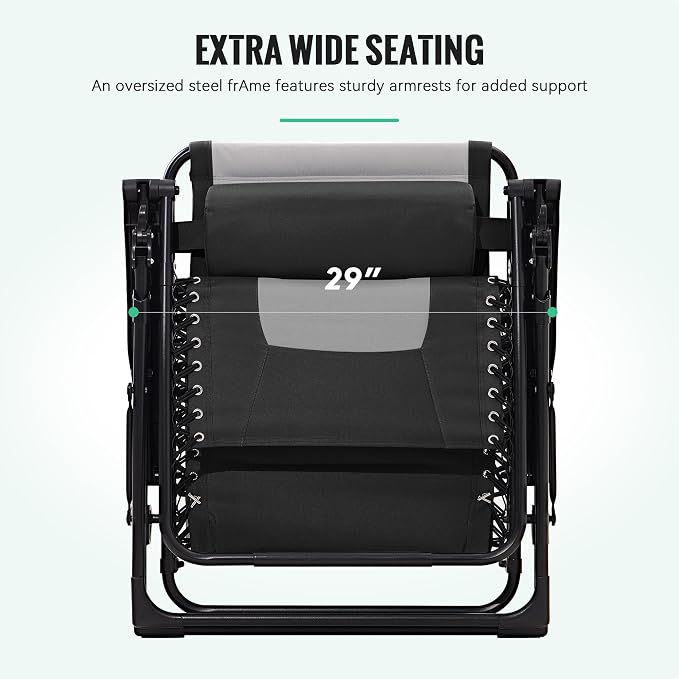 JEAREY Oversized Padded Zero Gravity Chairs Set of 2, Folding Lounge Chair - Image 4
