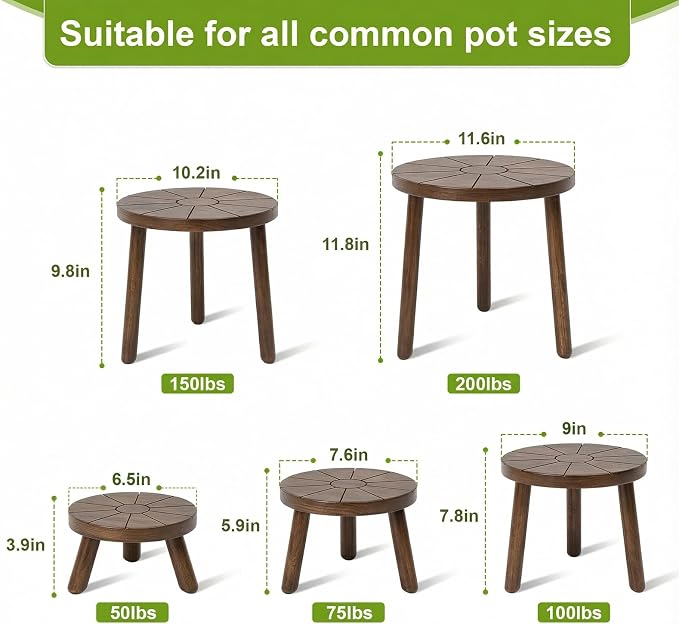 Delma Wood Plant Stands Indoor, Mid-Century Modern Plant Stool, Tall Plant Stand - Image 3
