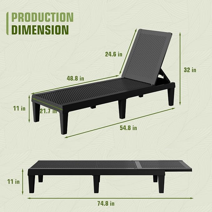 Greesum Outdoor Chaise Lounge Chair Set of 2, Waterproof 5-Position Adjustable - Image 2