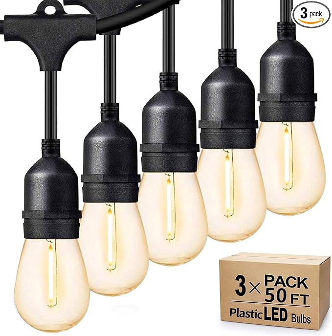 Svater Outdoor String Lights 150FT, E26 Socket, 1 Watt Dimmable 2700K Warm White by Svater